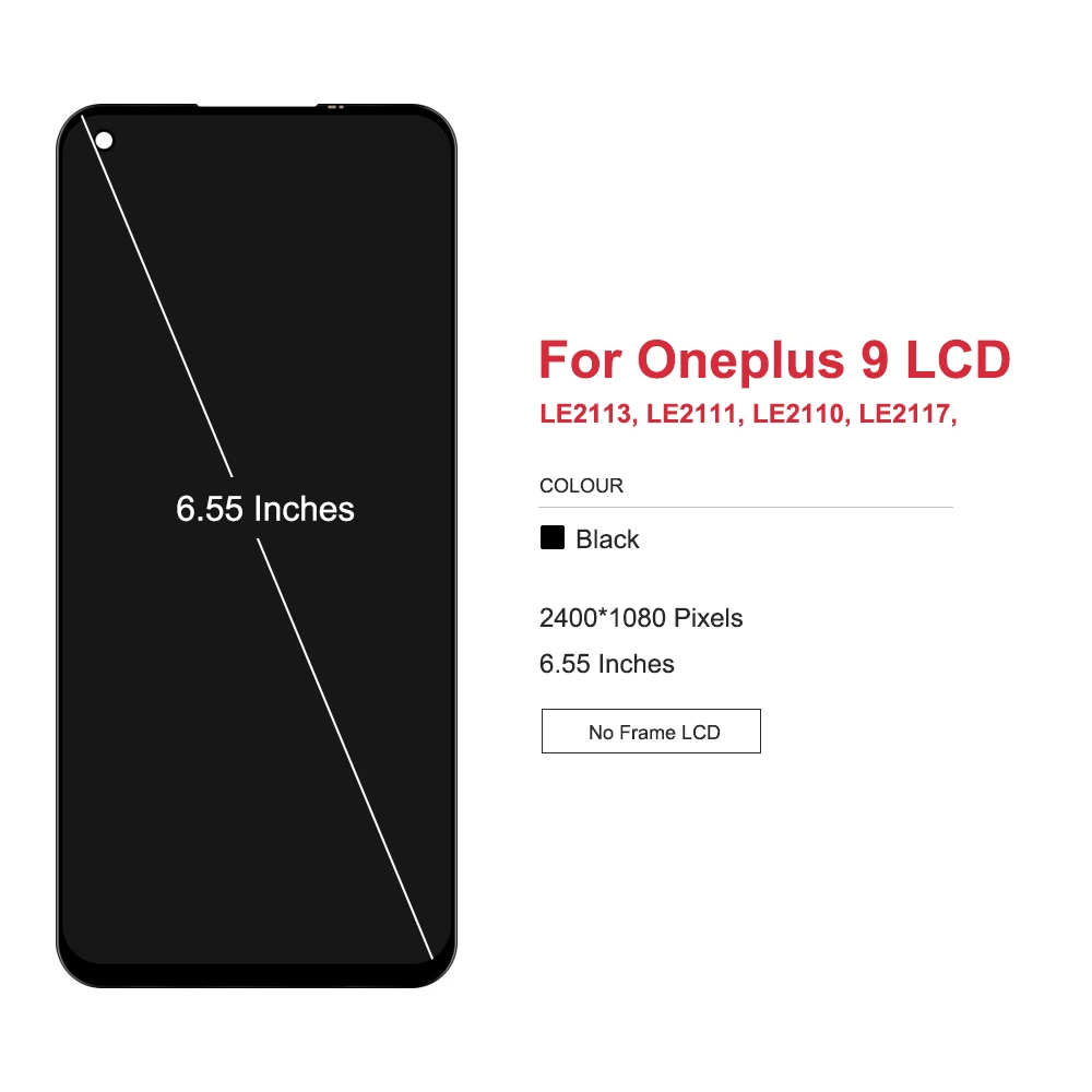 6.55\'\' Tested Screen For OnePlus 9 LE2113 LE2111 LCD Display Touch Screen Digitizer Assembly Replacement For 1+9 LCD With Frame