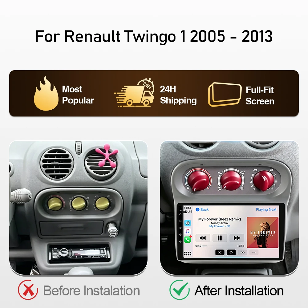 Android 16 For Renault Twingo 1 2005 - 2013 Car Radio Carplay Multimedia Video GPS Navigation Screen No 2din DVD Stereo 5G Wifi