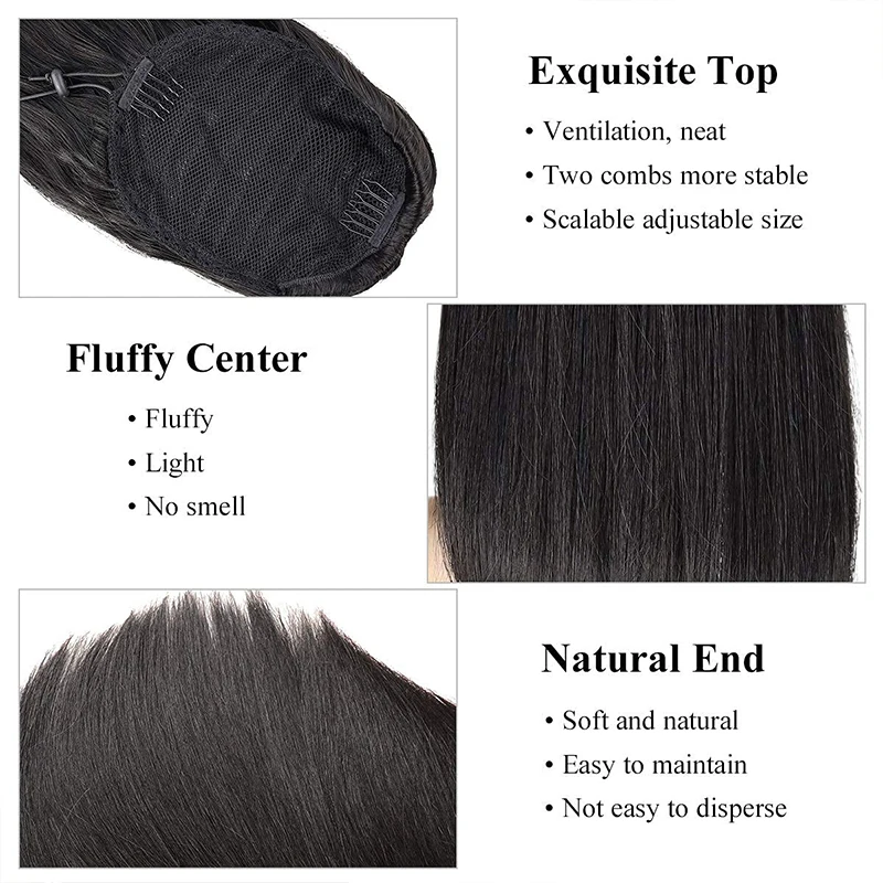 Drawstring Straight Ponytail Natural Black Virgin Human Hair Extensions Long Hair Top Quality Ponytail For Women Hair Extensions
