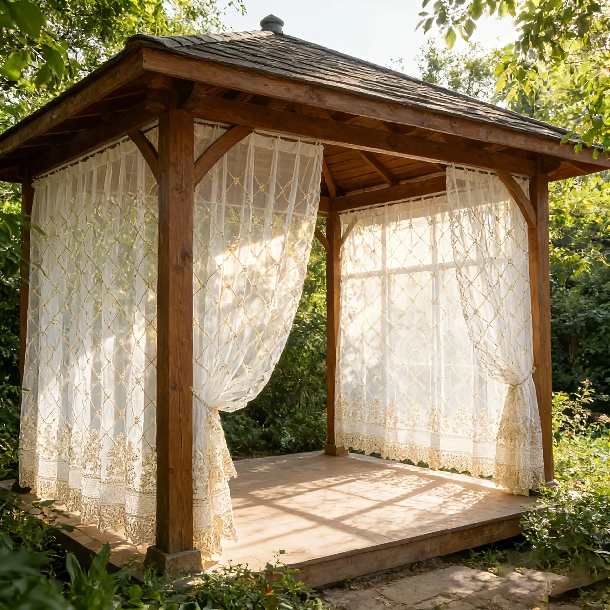 1PC Plaid Embroidered Outdoor Sheer Curtain, Rod Pocket &  Hook Top Multi-Hanging, 3D Floral Embroidery, Romantic  Farmhouse