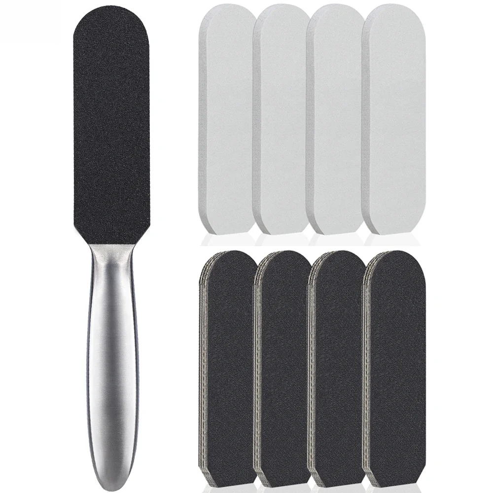 Râpe de rechange pour les pieds, 200 pièces, 13.2x4.1cm, recharge de papier abrasif pour gril, papier abrasif, pédicure, poignée en métal inoxydable, limes de soin des pieds
