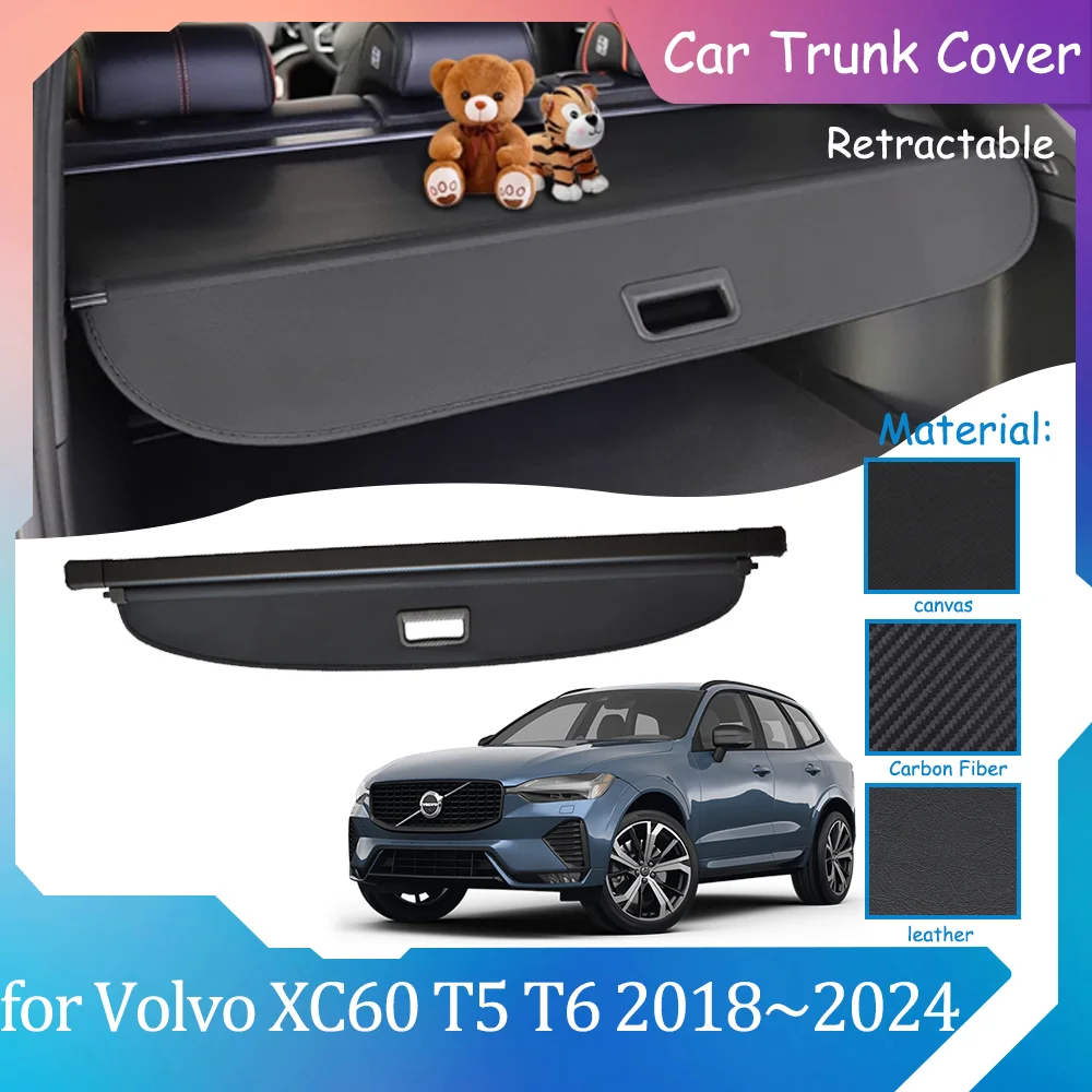 Car Trunk Covers for Volvo XC60 T5 T6 T4 2018~2024 Waterproof Luggage Retractable Curtain Shelter Privacy Cargo Pad Accessories