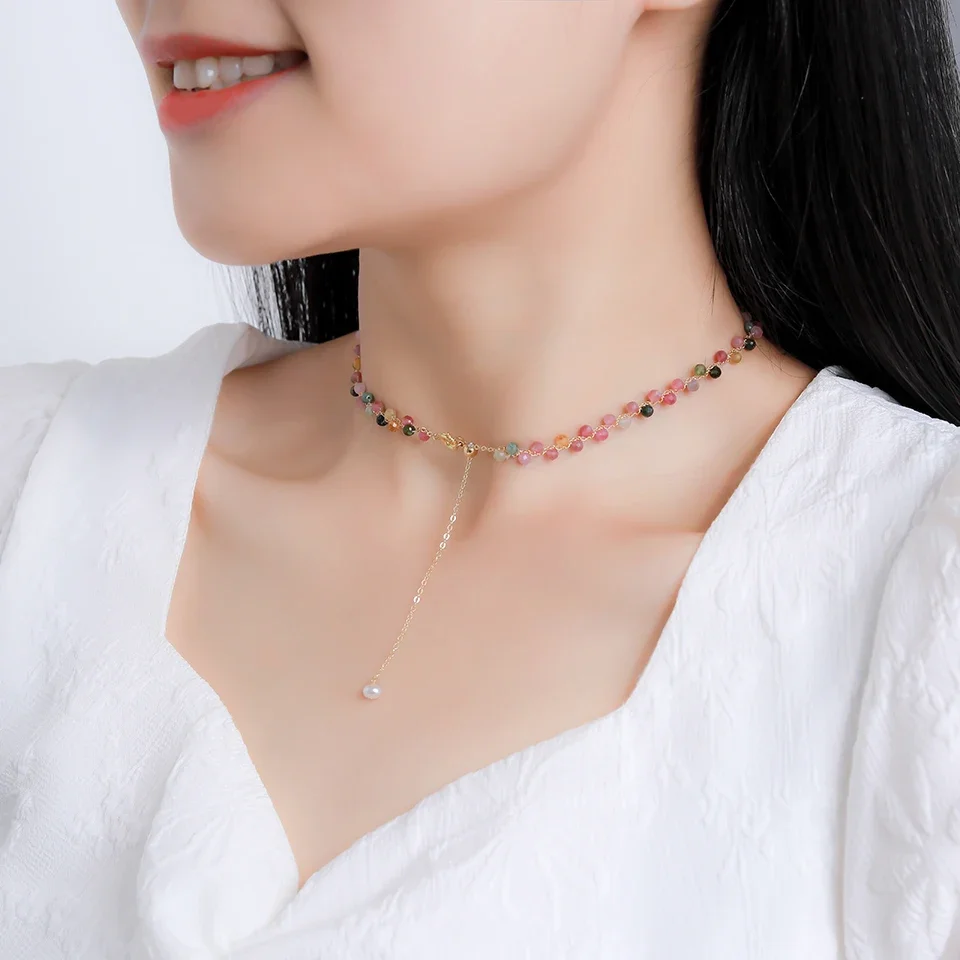 Lina Jw naszyjnik z kamienia naturalnego dla kobiet turmalin/fluoryt/ametyst Handwork Choker biżuteria Party/wesele projekt luksusowy prezent — 2
