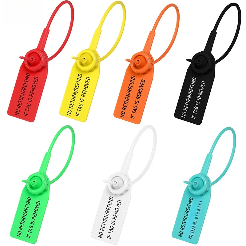 100 Stuks Wegwerp Plastic Veiligheidszegels Kleding Hang Labels Leegte Labels Voor Kleding Schoenen Tas Geen Terugkeer/Terugbetaling Als Tag Verwijderd - afbeelding 2