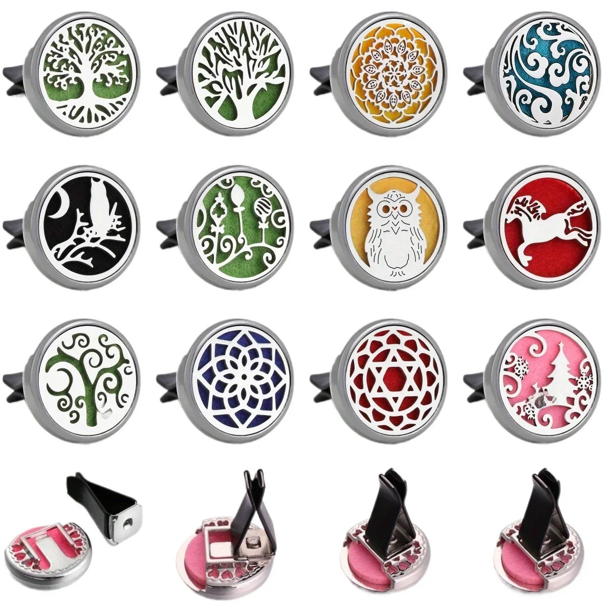 Clip de diffuseur de parfum de désodorisant de voiture rechargeable de 1pc, diffuseur d'aromathérapie d'intérieur de voiture de ventilation automatique avec 10 pièces de tampons