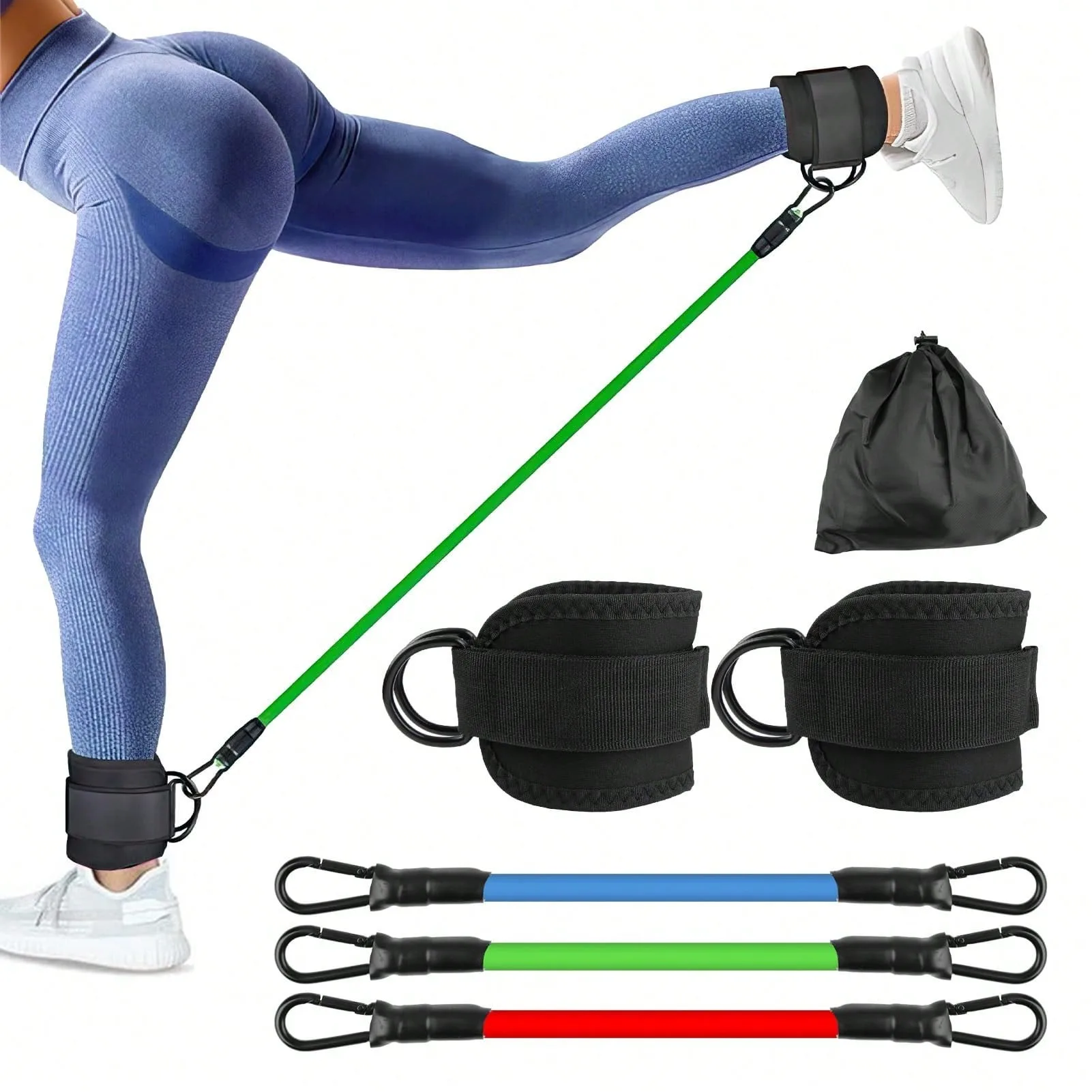 Paquete de 3 bandas de resistencia para tobillo, bandas de tobillo para hacer ejercicio con puños, bandas de resistencia para equipo de entrenamiento de entrenamiento de glúteos y piernas