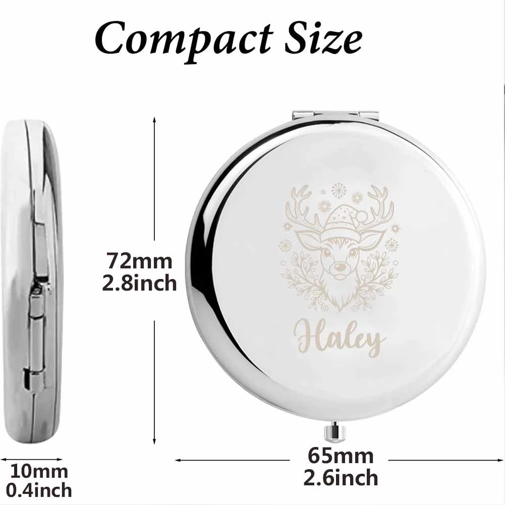 Custom Name Christmas Elk Folding Pocket Makeup Mirror, Gift for Friends, Family, Birthdays, Anniversaries & Christmas