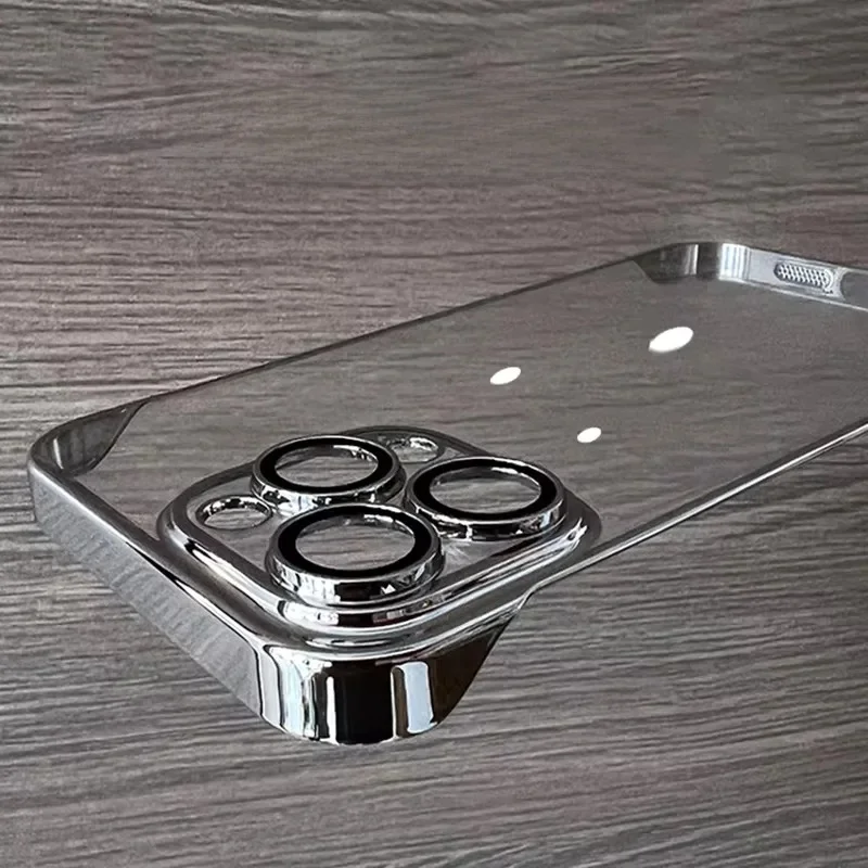 Luksusowe, przezroczyste, bezramkowe, ultracienkie etui do iPhone'a 16 15 14 Plus 13 12 11 Pro Max z przezroczystą, twardą osłoną obiektywu — zdjęcie produktu 7