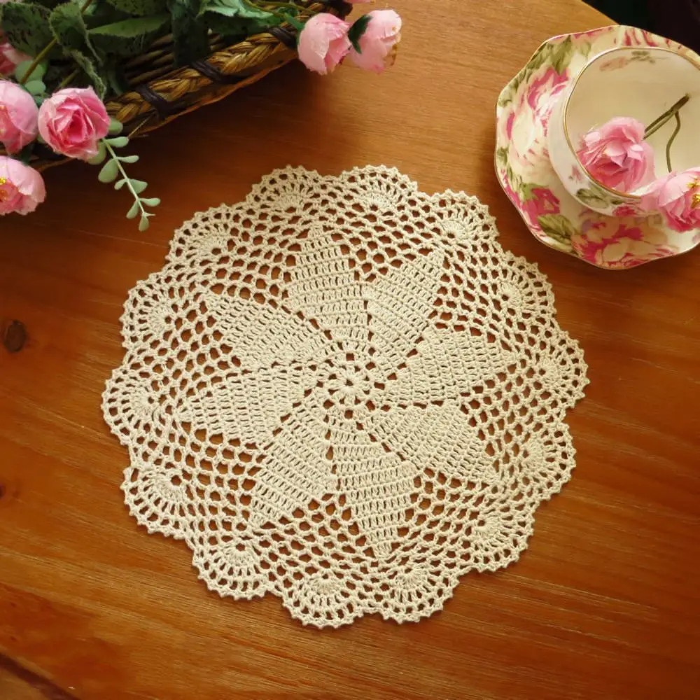 

10 Inches Dining Table Placemats Set Large Size Hand Crochet Place Mats Vintage Round Lace Doilies DIY Kitchen Pots Crafts Cover