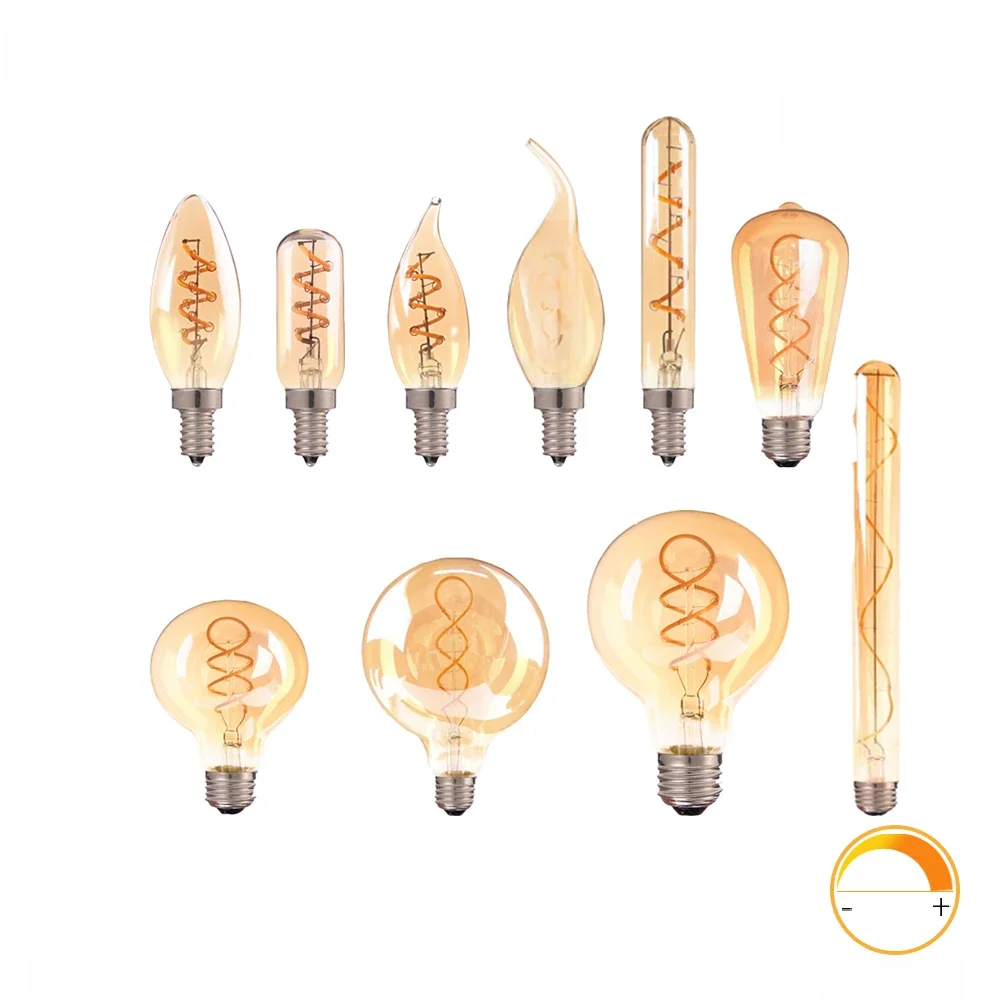 Lampes rétro vintage 4W 2200K, ampoule à filament LED en spirale, C35 T25 ST64 G80 G95 G125, éclairage décoratif, lampe Edison à intensité variable