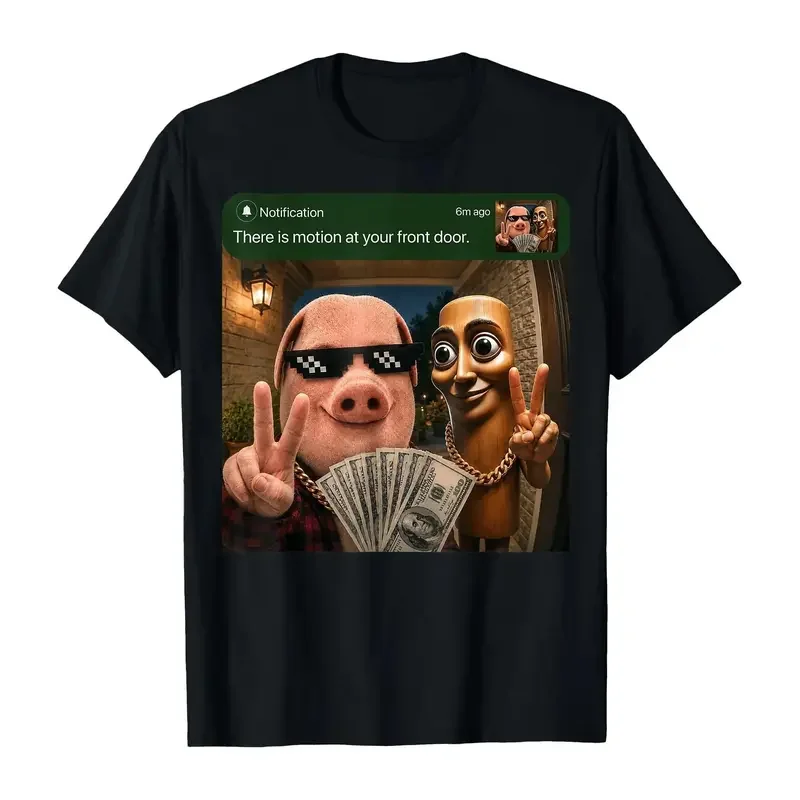 Men's John Pork & Tung Sahur Print T-Shirt, Menswear Short-Sleeve Round Neck Casual Front Door Motion Top