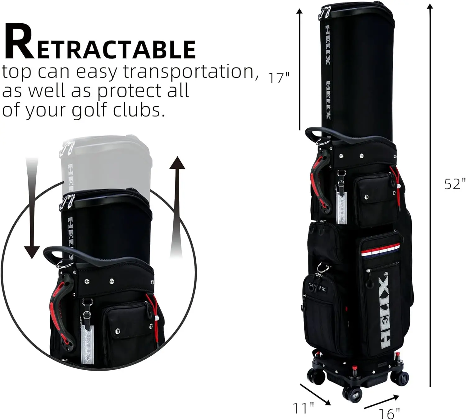 HELIX Retractable Golf Bag with Wheels for Travel