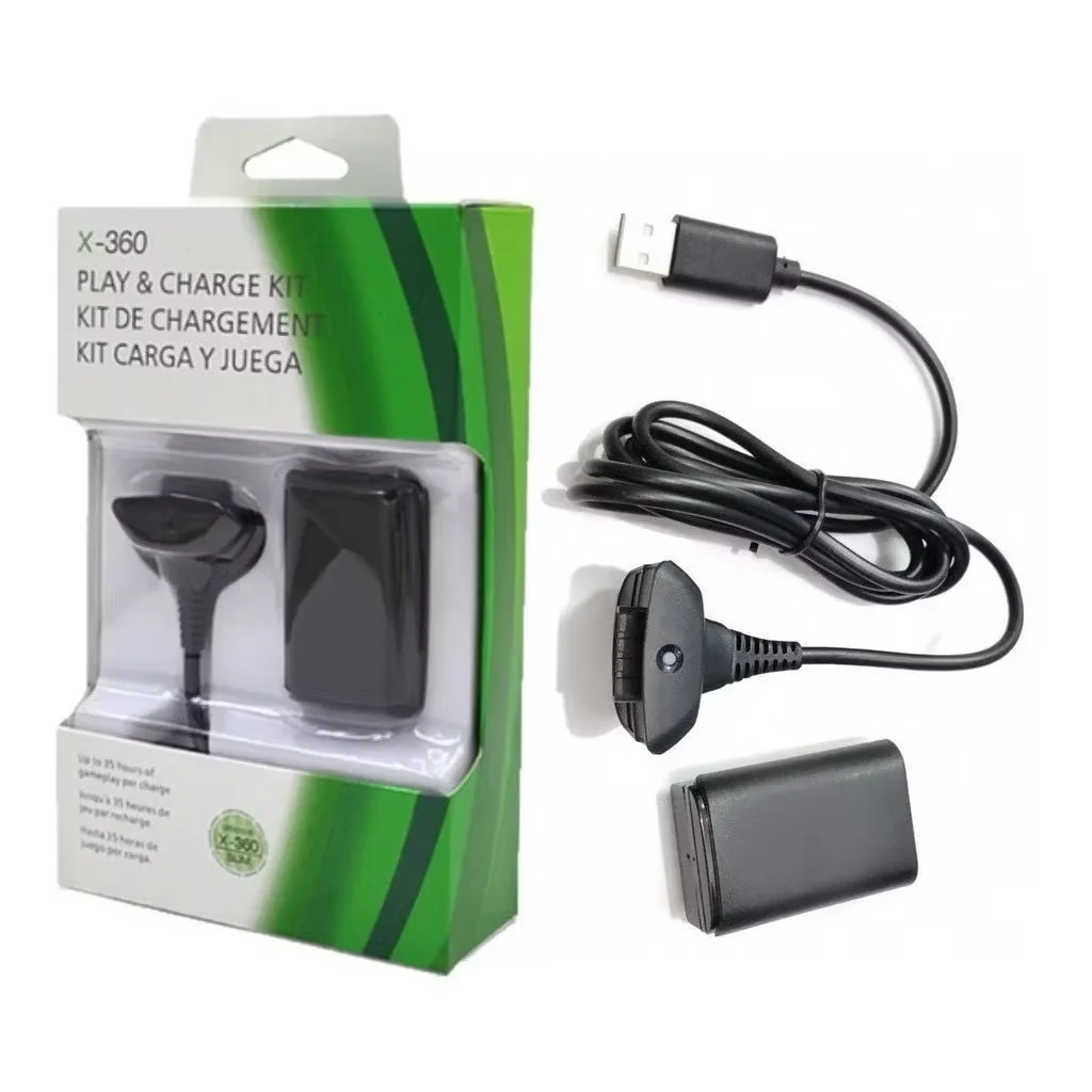 Bateria P/ Controle Xbox 360 + 1 Cabo Carregador 1.4m Top Qualidade Economiza Pilhas Pratico Fio Bateria Carregamento Rapido