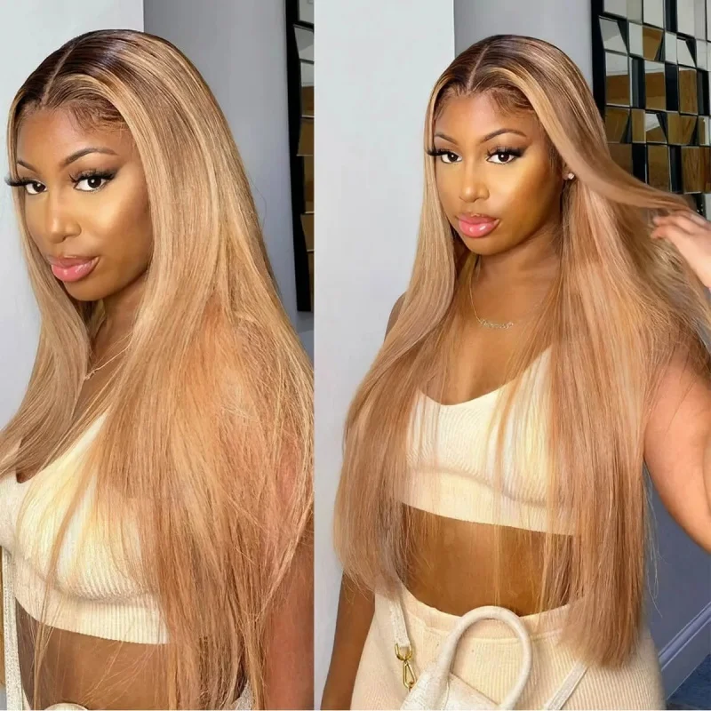 30 Inch Honey Blonde Wig Ombre Hd Lace Front Human Hair Wigs 1B/27 Color Straight Glueless Brazilian Lace Frontal Wig For Women