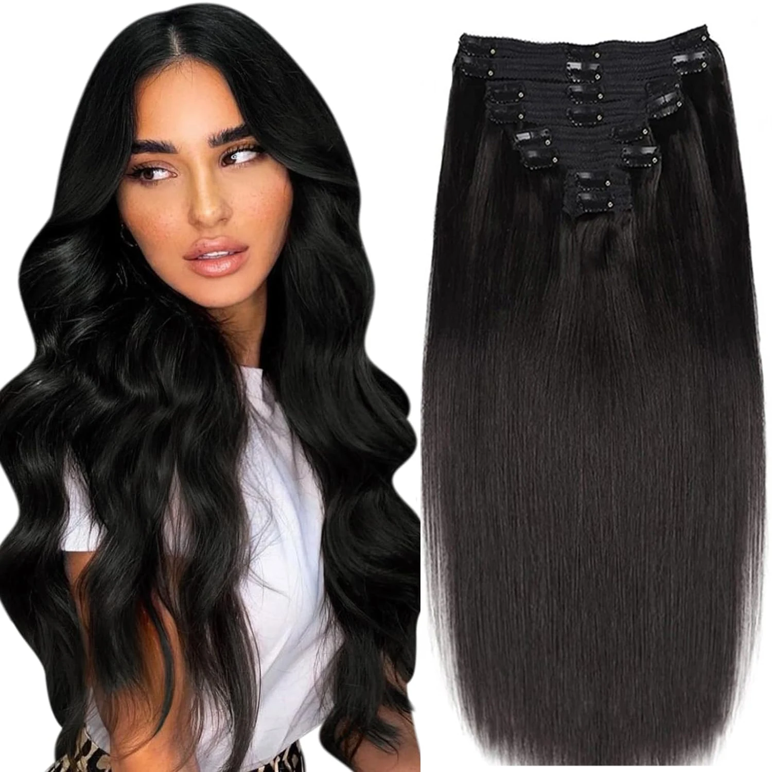 Clip ins Hair Extensions Straight Human Hair 100% Unprocessed Full Head Brazilian Virgin Human Hair Natural Color Clip ins Hair