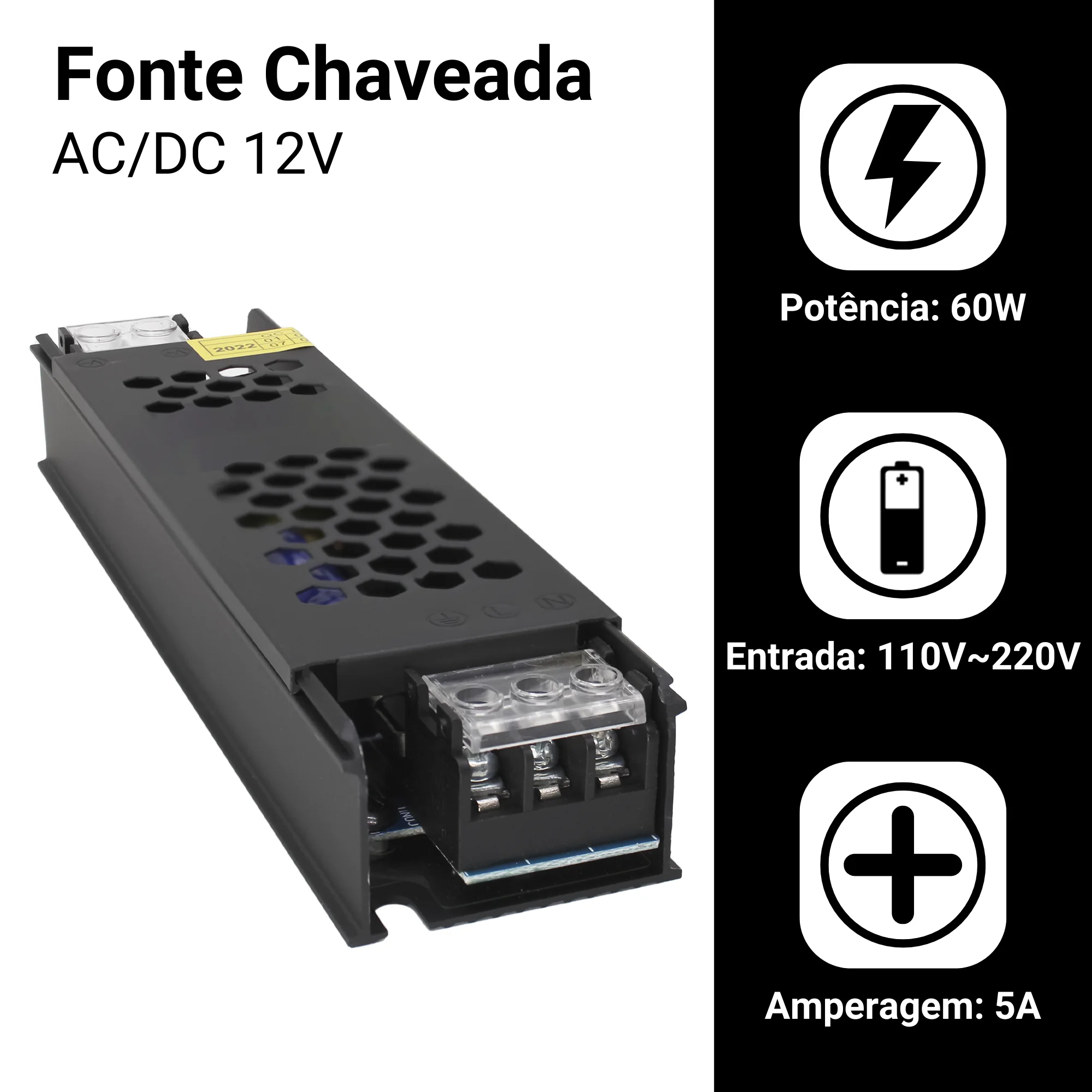 شريط LED لكاميرا صوت السيارات ، مصدر رئيسي 5A ، 60 واط ، 12 فولت ، Cftv ، غطاء أسود #3