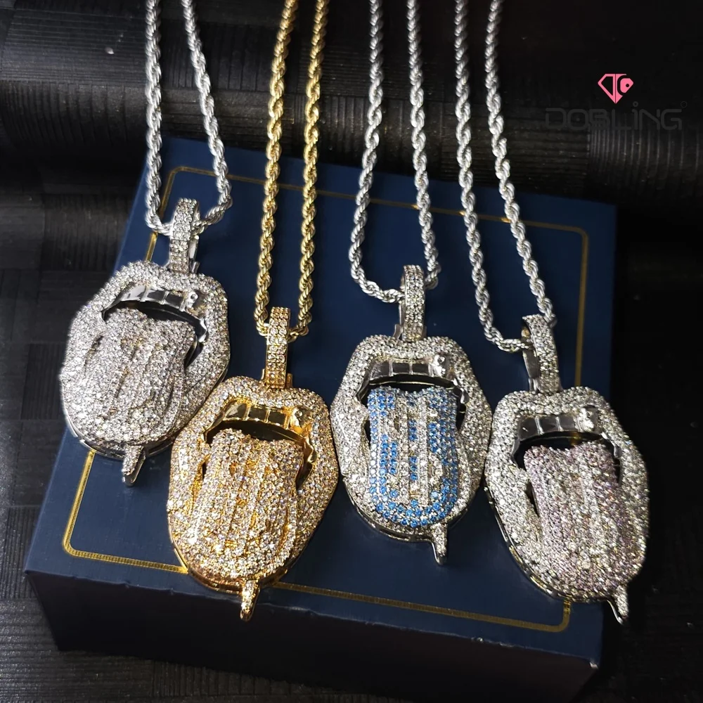 

Iced Out Full Cubic Zircon Tongue Dollar Hip Hop Pendant With Rope Chain Rock Rap Tongue Out Jewelry Gifts For Men Women