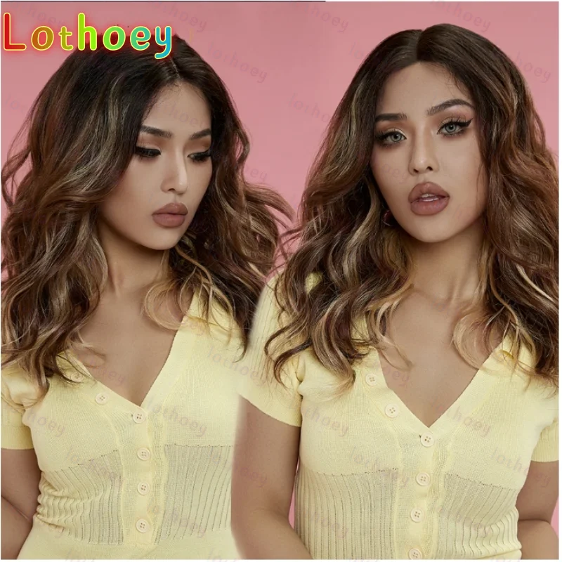 

Парики фронта шнурка для женщин, вьющийся натуральный волнистый парик, Ombre, блондинка, коричневый парик, парик для косплея