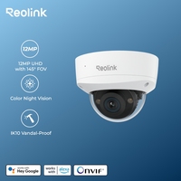 Reolink 12MP IK10 Vandalproof PoE Security Camera 2.8mm Lens 145° Wide Angle Color Night Vision Dome IP Camera IP67 Weatherproof