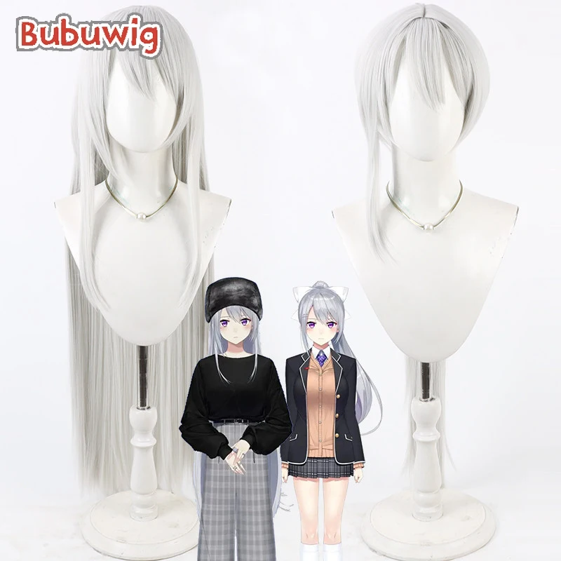 

Bubuwig Synthetic Hair Higuchi Kaede Cosplay Wigs Virtual YouTuber Higuchi Kaede 100cm Long Silver White Wig Heat Resistant