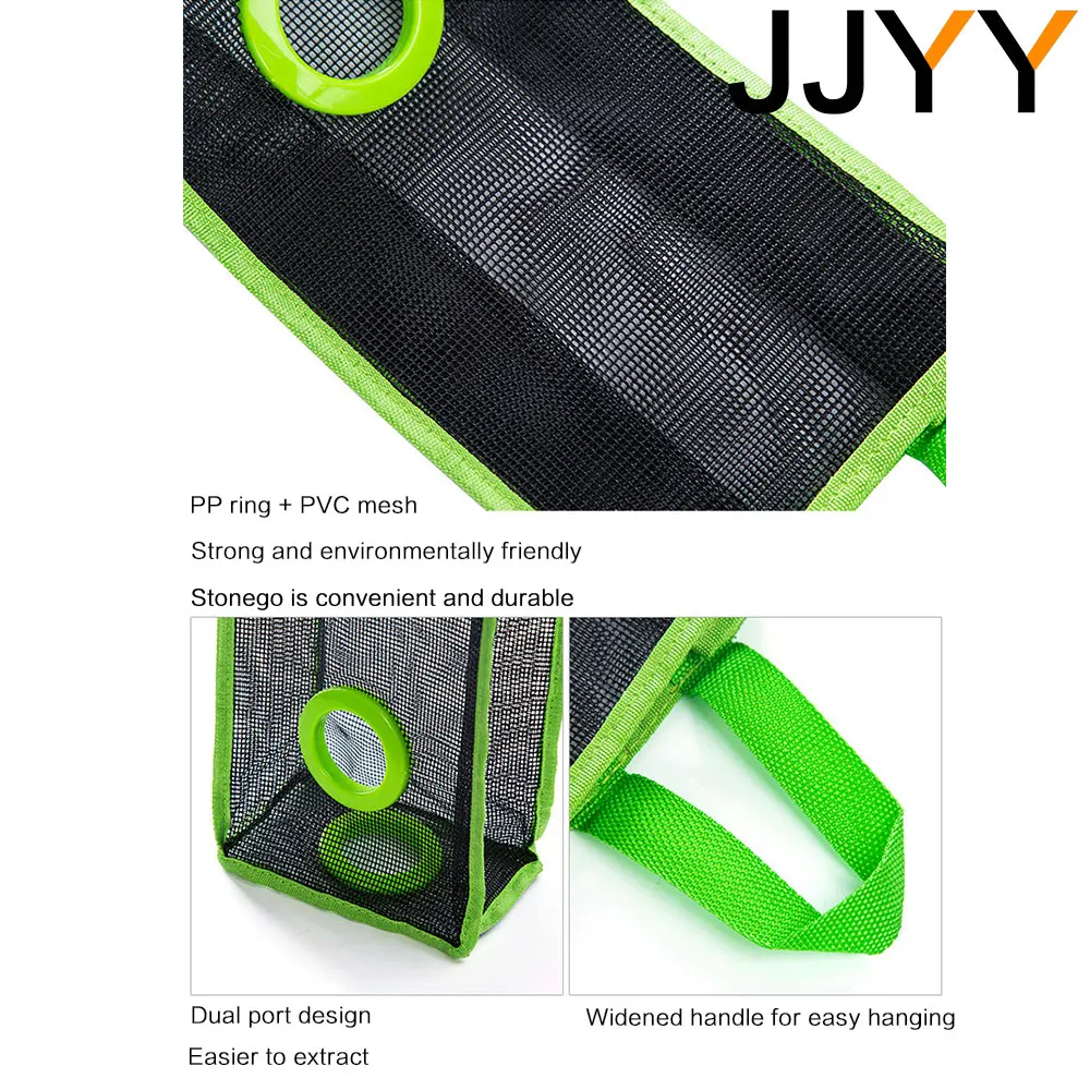 JJYY Grocery Bags Holder Organizer Trash Bag Hanging Storage Mesh Dispenser Kitchen Reusable Garbage Bag Wall Mount