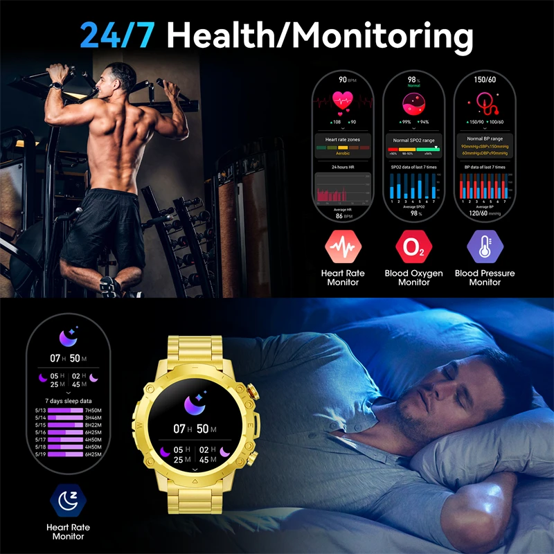 Reloj inteligente para hombre y mujer, accesorio de pulsera resistente al agua con Bluetooth, llamadas, pantalla de alta definición 2024, ideal para