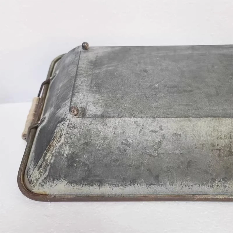 Distressed Galvanized Metal Repotting Tray, Rustic Wood Handles Garden Organizer, Vintage Plant Tray, Farmhouse Serving Tray