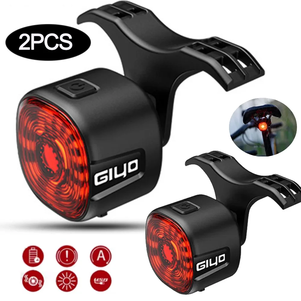 2pcs רכיבה על אופניים בטיחות חכם אור אחורי חישת אופניים ip66 עמיד למים 6 מצבי mtb