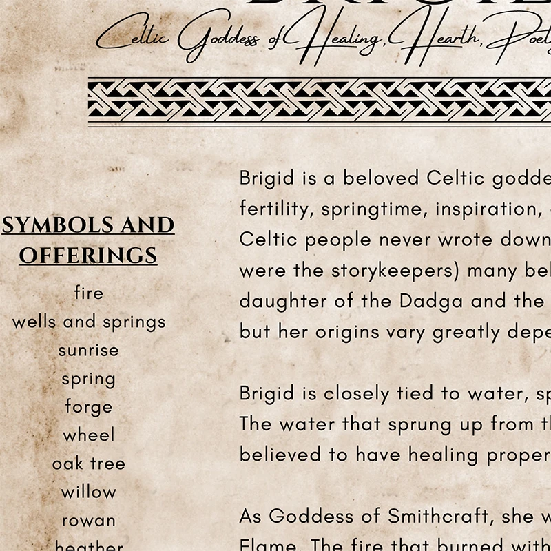 Goddess Brigid Healer Poet Art Prints Fertility, Poetry, Smithcraft Grimoire Page Book of Shadows Poster Canvas Painting Decor