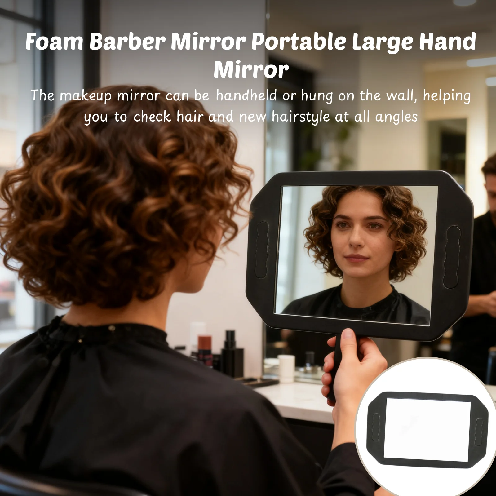 Specchio da barbiere in schiuma Specchio portatile grande da appendere e tenuto in mano per case da viaggio, bagni, saloni professionali, parrucchiere