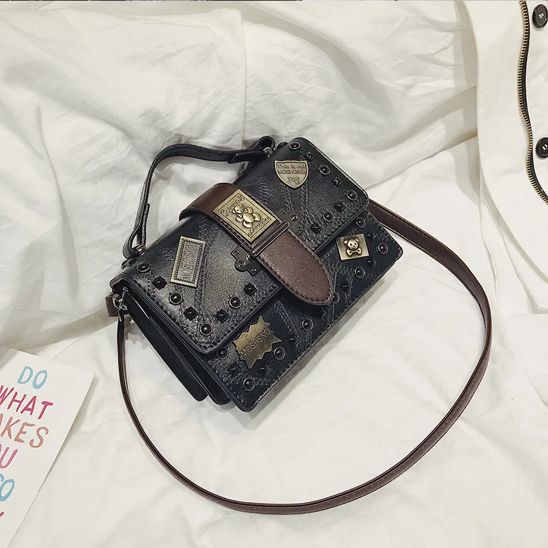 Retro Women Carry Handbags Flap Shoulder Purse Female Portable Satche Rivet Square Crossbody Bag