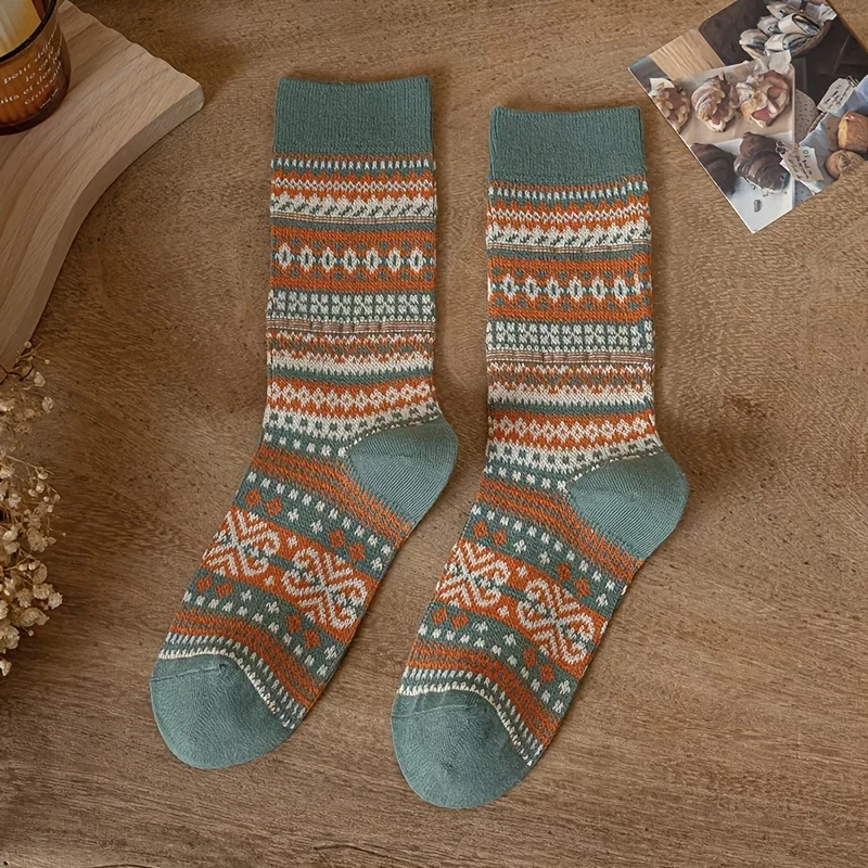 5 paires de chaussettes confortables d'inspiration vintage – Polyester 95% élasthanne 5%, tricotées, longueur mi-mollet, lavables en machine