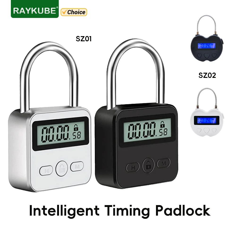 RAYKUBE SZ01 Smart Timing Padlock Intelligent Anti-addiction Electronic Lock LCD HD Display 99 Hours Standby With USB Charging