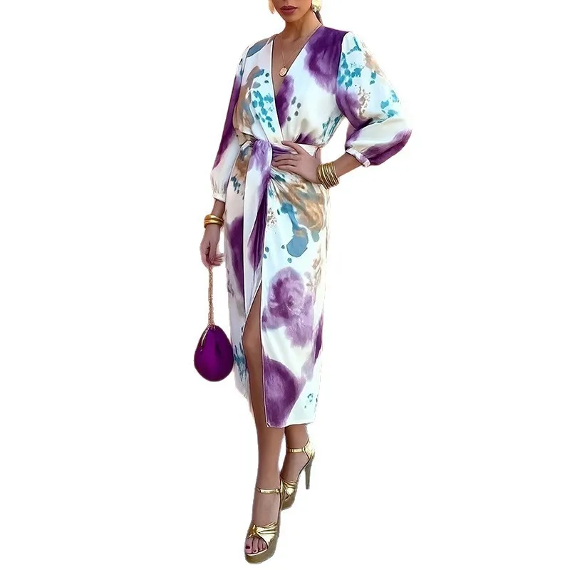 Casual V Neck Set with Cardigan Top Tie Detail Regular Fit Pencil Silhouette Elegant Women Sets Summer Fresh Sweet Midi Length