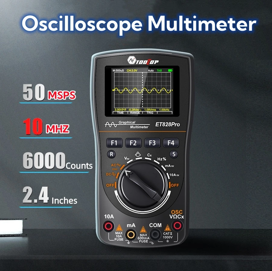 Tooltop et828pro tragbare 50msps 10mhz oszilloskop wellenform speicher zählt echte rms multimeter