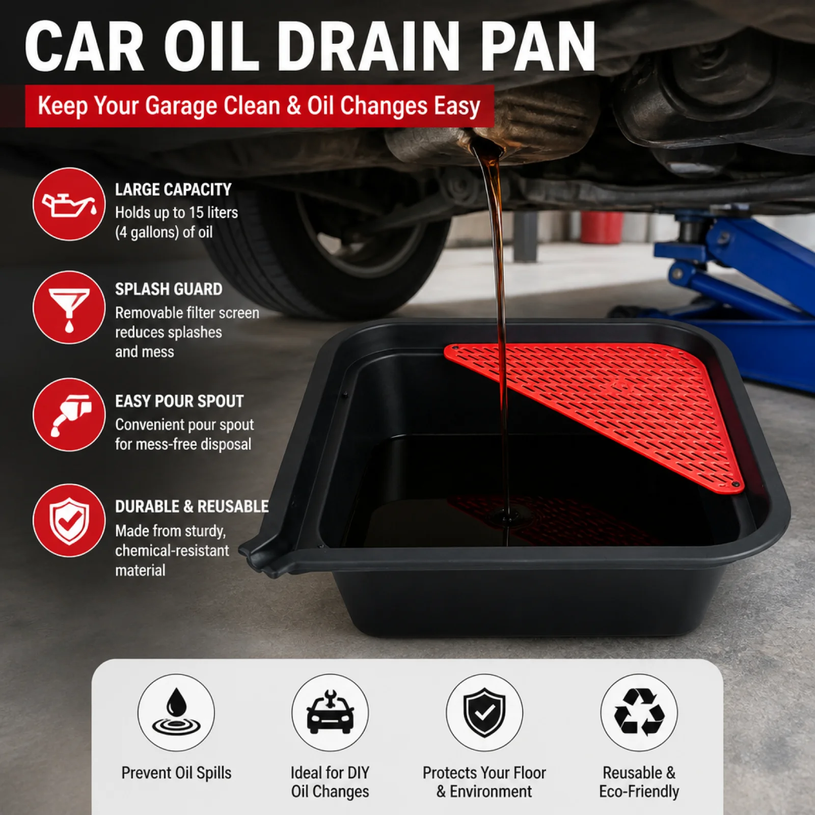 

Oil Drain Pan Heavy Duty Oil Collection Pan Construction Vehicle Fluid Drain Basin for Mechanics, DIY Enthusiasts