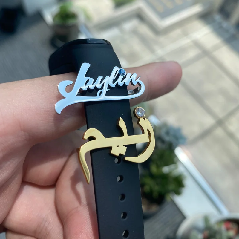 Personalized Arabic Name Watch Tag Bar Decorative Ring Loop For Apple Watch Band Stainless Steel Custom Letter Goth Jewelry gulf