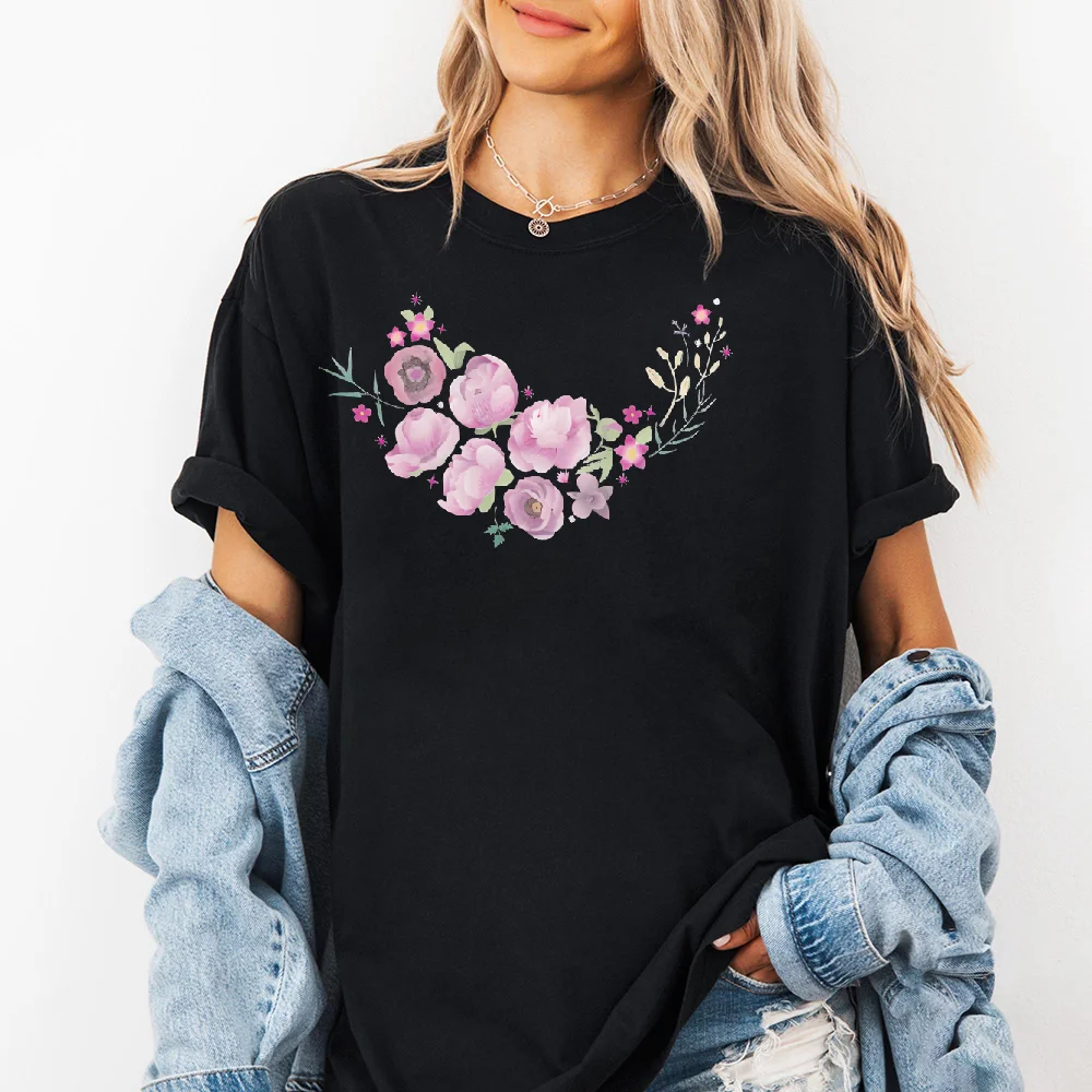 

Chinese Style Fresh Floral Print Embroidery Elements Simple Style Daily Lazy Effortless Outfit Summer Short-Sleeve Pure Cotton
