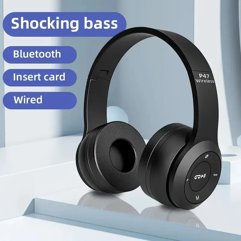 P47 Audifonos Inalámbricos 5.0 Plegables Casco Bajo Soporte TF-Card Para Todos Los Teléfonos PC PS4 Con Micrófono
