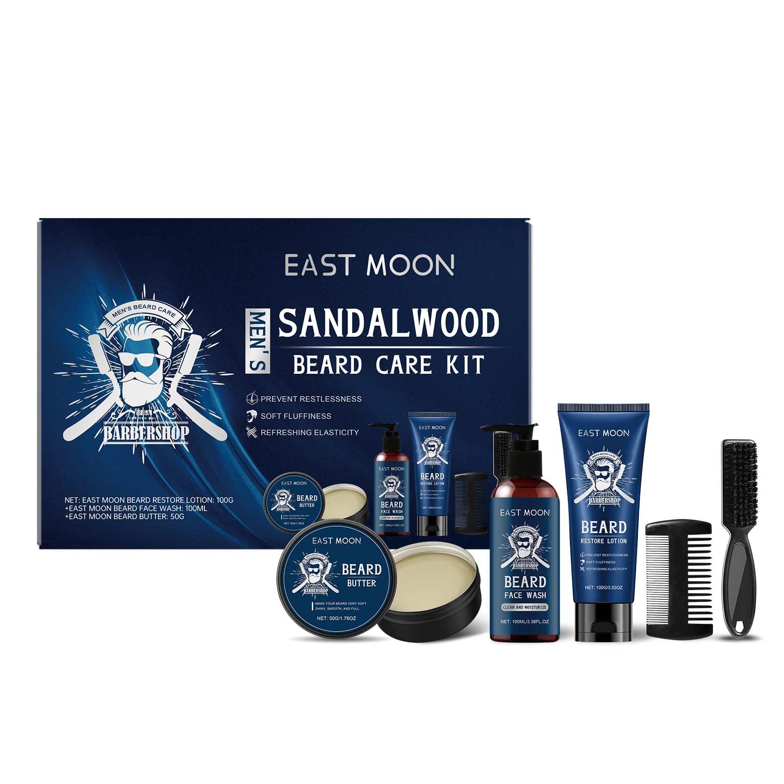 Beard Care Kit for Men Moustache Growth Oil Moisturizing Beard Cleaner Anti Hair Loss Shampoo Hair Enhancement Kit comb Gift Man