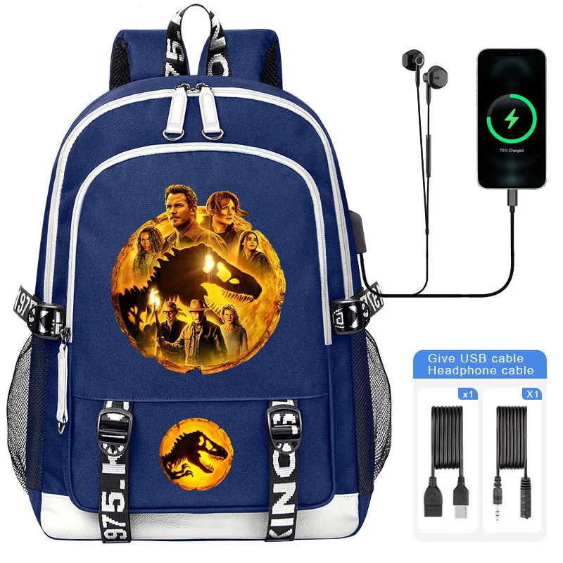 New Jurassic World Dominion USB Boy Girl Book School Bag Large Capacity Teenagers Student Schoolbags Women Men Backpack