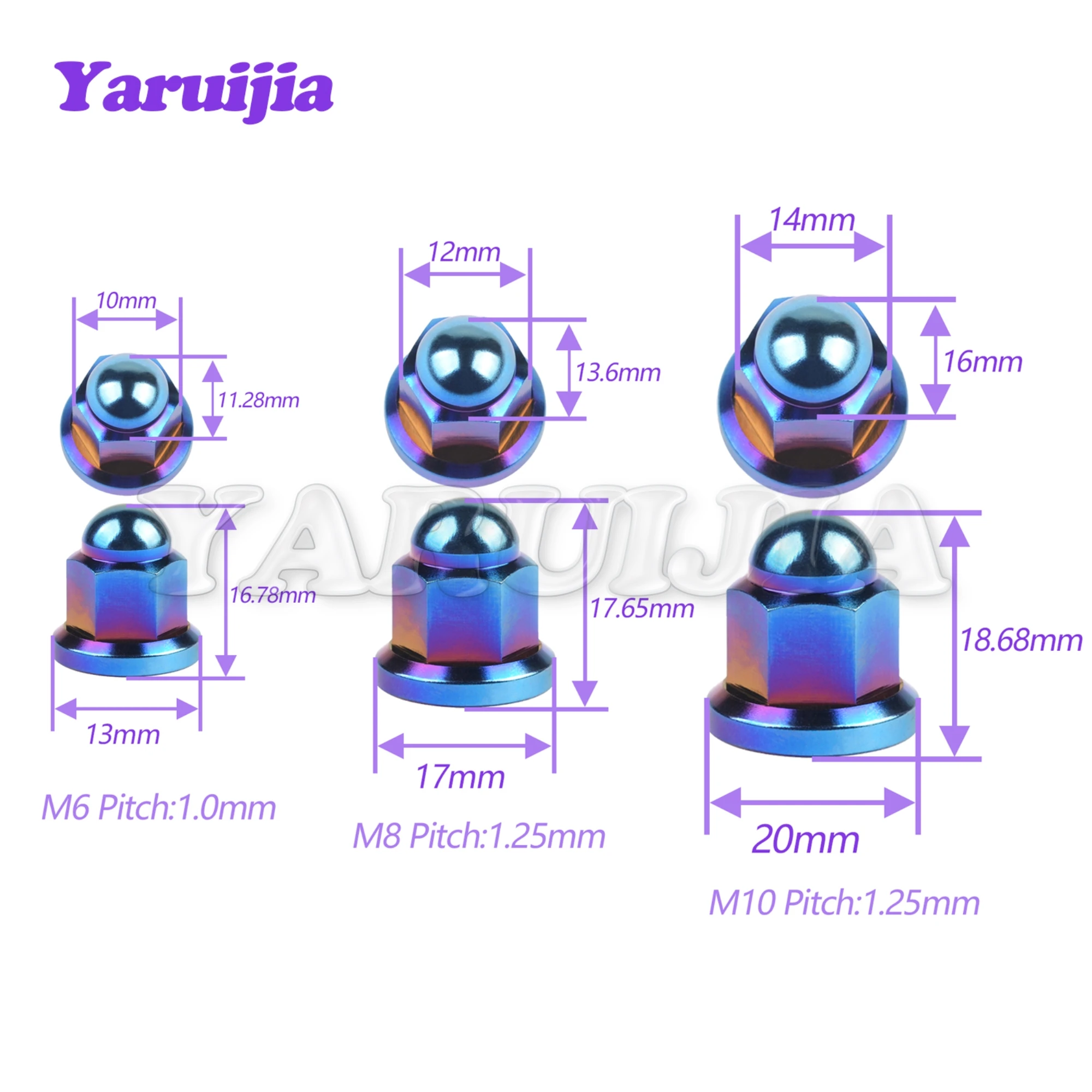 Yaruijia Titanium Nut M6X1.0mm M8/M10X1.25mm Dome Head Flange Locking Nuts for Bicycle Motorcycle Car