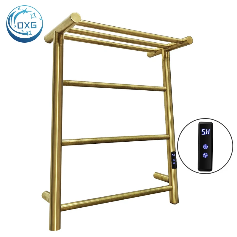 OXG Wall-Mounted Electric Heated Towel Rack with Shelf, Energy-Saving, Towel Warmer Dryer, Waterproof Bathroom Heating Rail