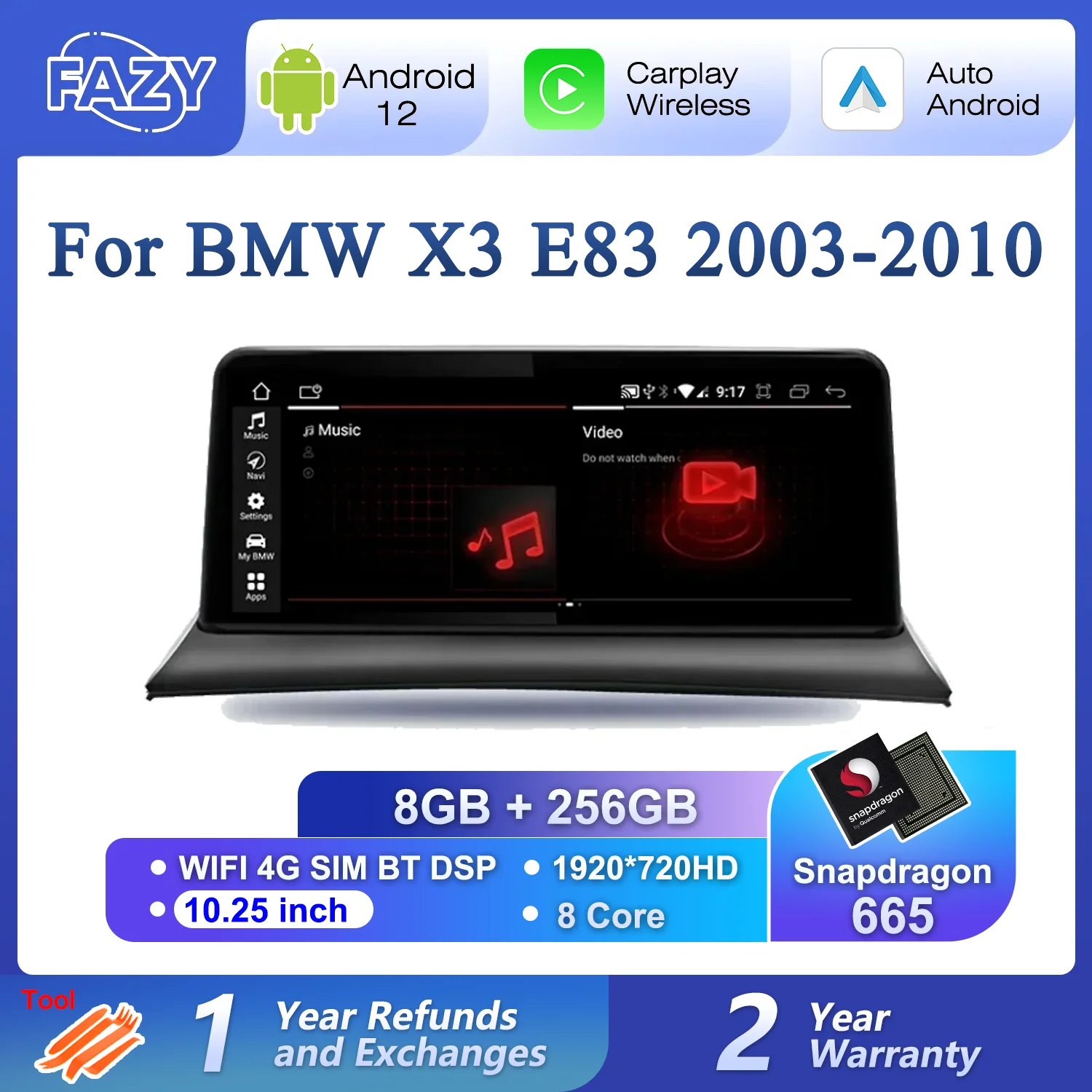 

FAZY Android 12 Беспроводной CarPlay для BMW X3 E83 2003-2010 GPS Автомобильный мультимедийный плеер стерео DSP автомобильное радио 4G LTE Wi-Fi головное устройство