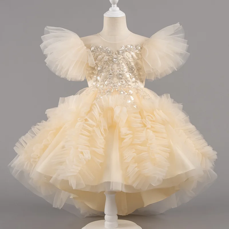 girls dress Princess dress with train for girls aged 4-12 Girls' runway dresses for stage performances Wedding flower girl dress