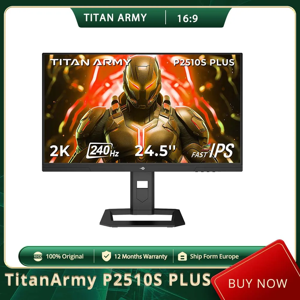 TITAN ARMY P2510S PLUS Écran plat 16:9, 24,5 pouces, moniteur de jeu rapide IPS QHD 240 Hz, résolution 2560 × 1440, visuels HDR500, VESA 100 × 100