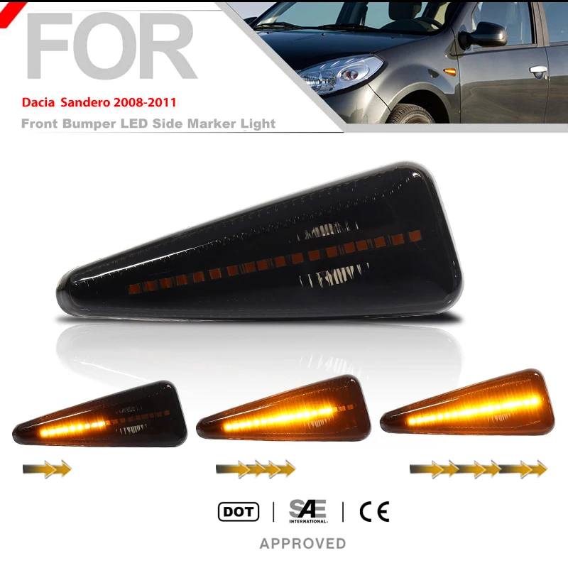 iJDM Amber Sequential Blink LED Fender Side Marker Turn Signal Lights For Dacia Logan Sandero I For Renault Stepway Thalia 08-11 - view 4