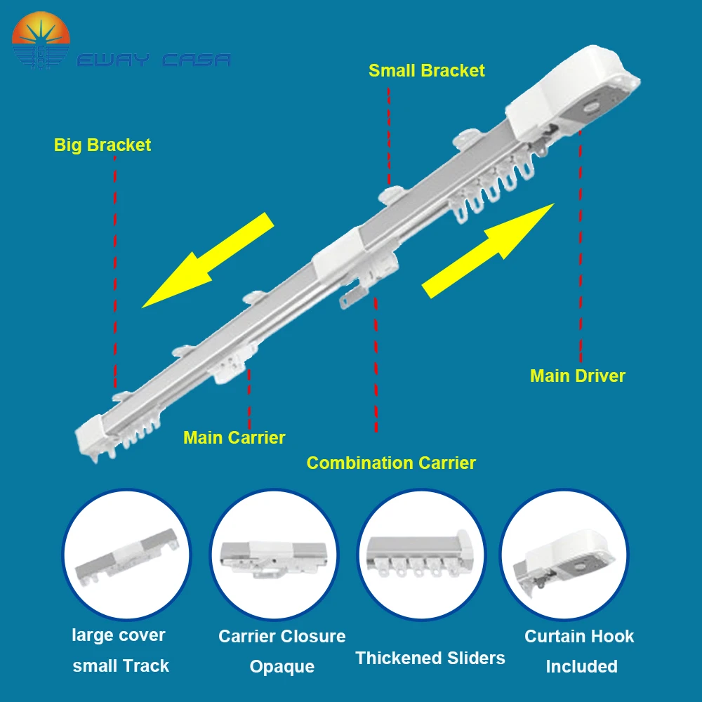EWAY CASA مسارات تلسكوبية ذكية كهربائية للستائر قضيب المسار قابلة للتمديد محرك ستائر واي فاي الحياة المنزلية الذكية MCT-EXT جديد