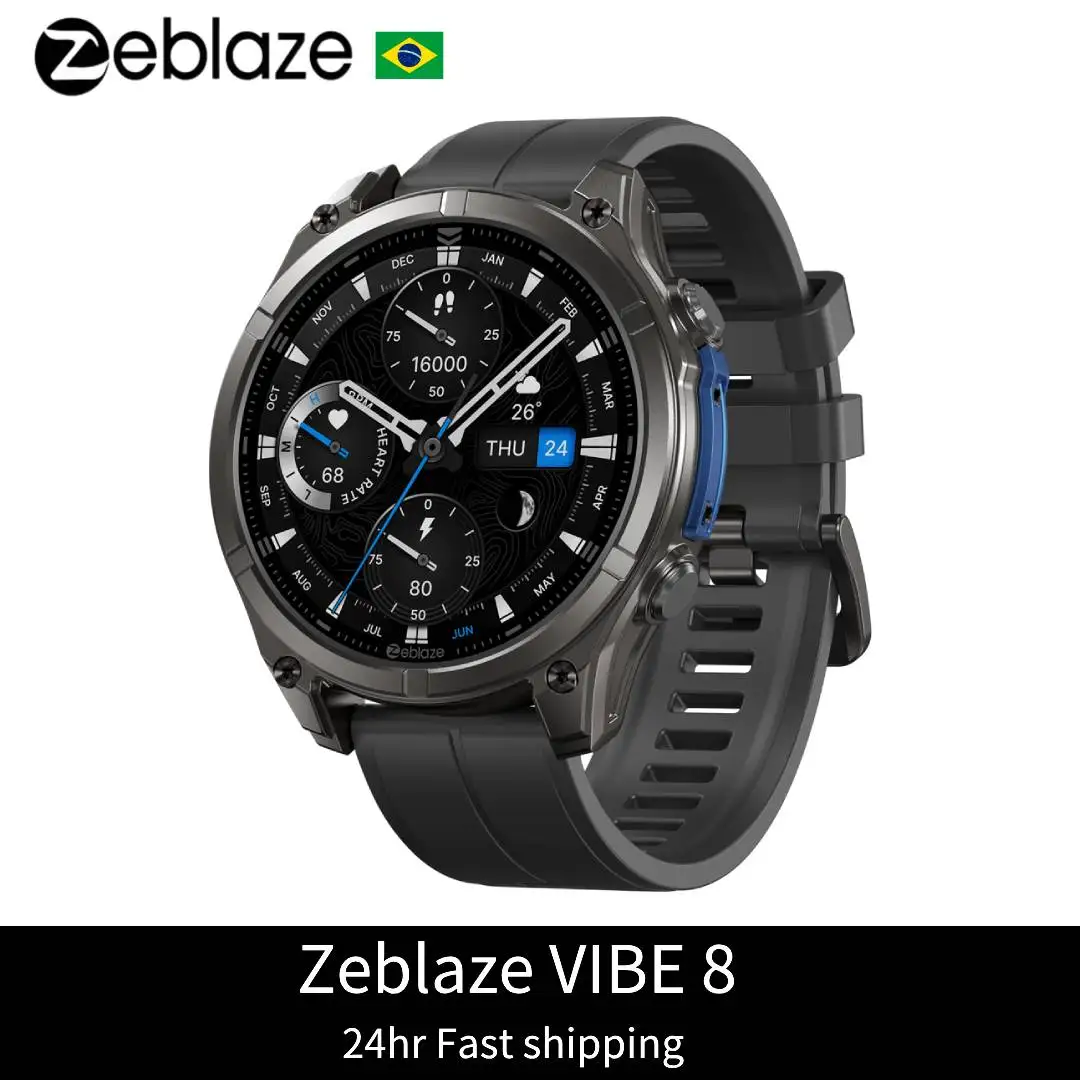 Zeblaze VIBE 8 Chamadas de Voz 1.43 "Display AMOLED Relógio Inteligente Lanterna Embutida Frequência Cardíaca Pressão Arterial Relógio Inteligente