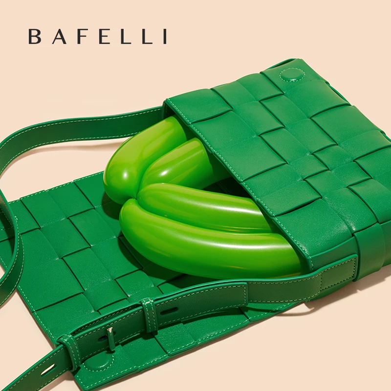 BAFELLI HANDBAG 2025 NEW WOVEN FASHION GENUINE LEATHER BOX BAG SHOULDER CROSSBODY PURSE WOMEN\'S FEMALE LUXURY BRAND CLASSICAL